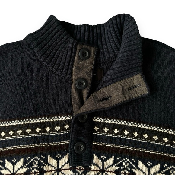 Method Mock Neck Charcoal Grey Sweater w/ White Pattern, 1/4 Button, Men’s Large - Picture 4 of 12